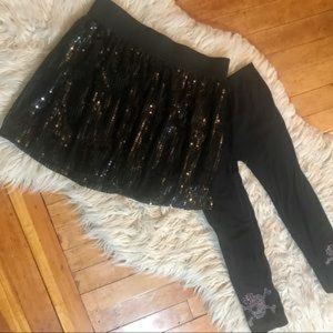 Black Sequin Skirt and Skull Leggings